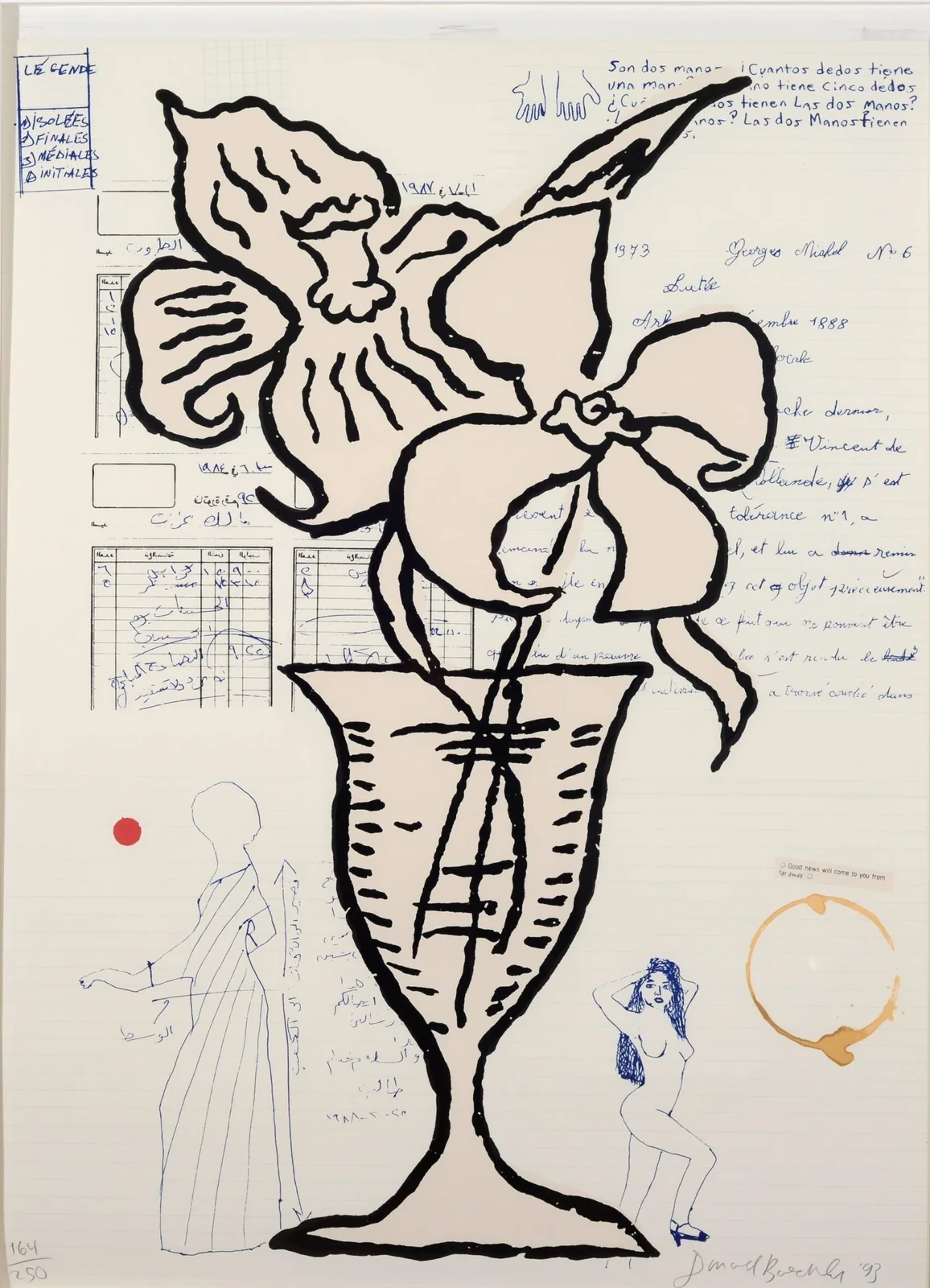 Donald Baechler, Untitled (Flowers), 1993. Screenprint in colours, on Arches paper, the full sheet. Image: 37 x 27 ¼ inch Frame: 39 x 29 ¼ in. Edition 164 of 250 Signature and edition on front