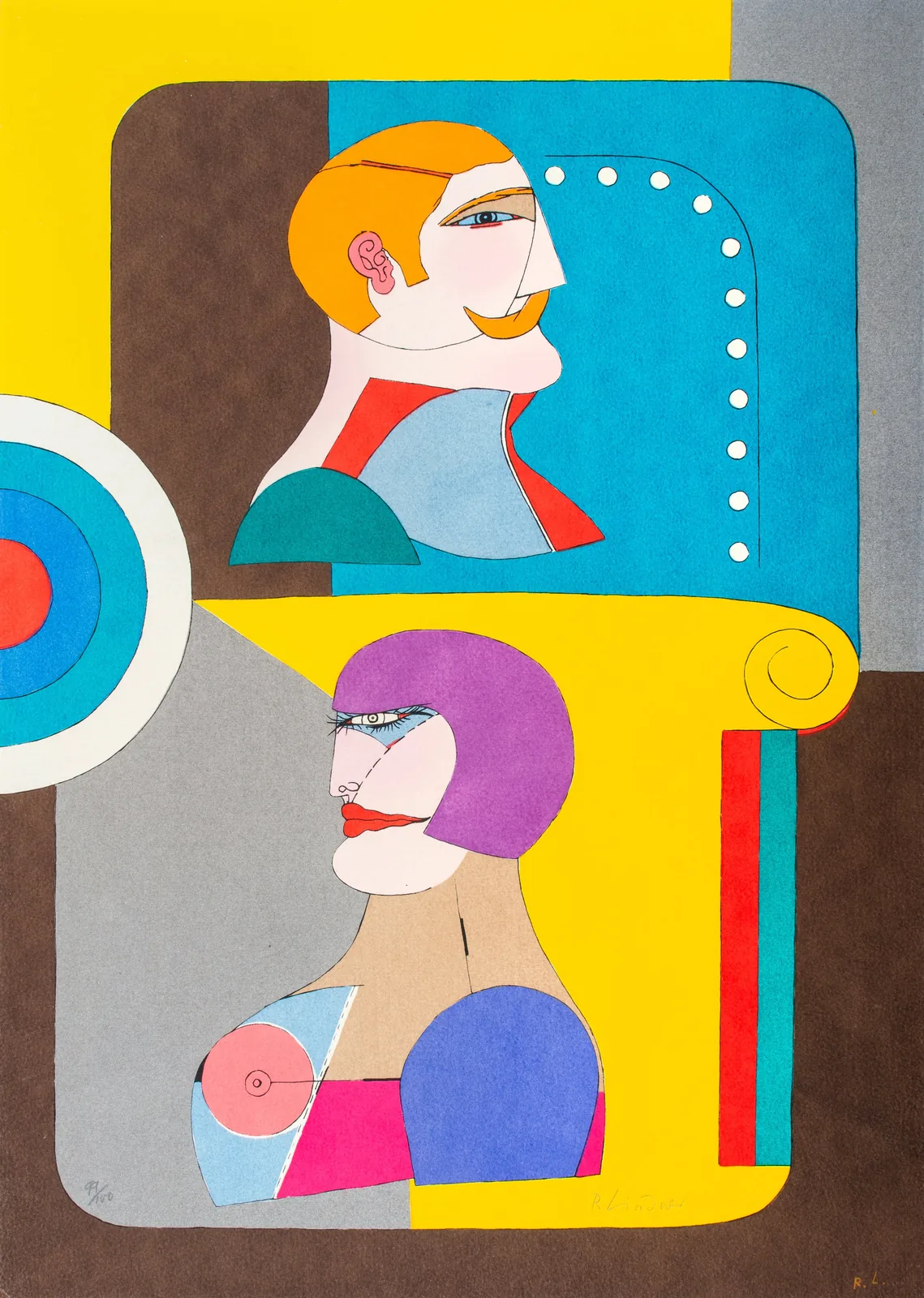 Richard Lindner, Two Profiles, 1969. Colour Lithograph Image: 25 x 17 ¾ inches Edition 99 of 100 Signature, initials and edition on front