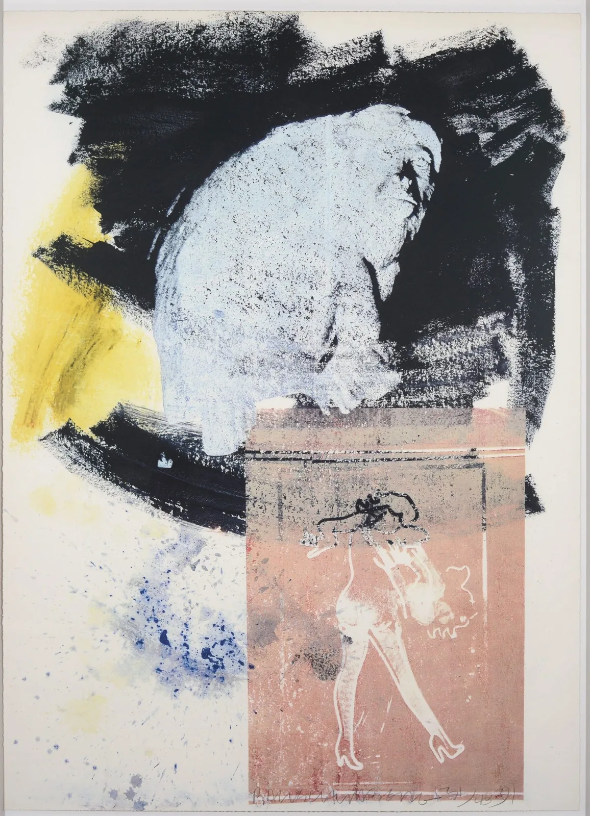 Robert Rauschenberg, Poise, 1991. offset lithograph Image: 41 x 29 ½ inches Frame: 43 ¾ x 31 ½ inch Edition 31 of 48 Signature and edition on front