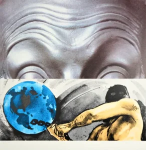 John Baldessari - Raised Eyebrows/Furrowed Foreheads: Figure with Globe